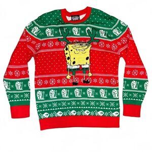 SpongeBob SquarePants Ugly Christmas Sweater XL Green Red Fair Isle 2022 Nickelo